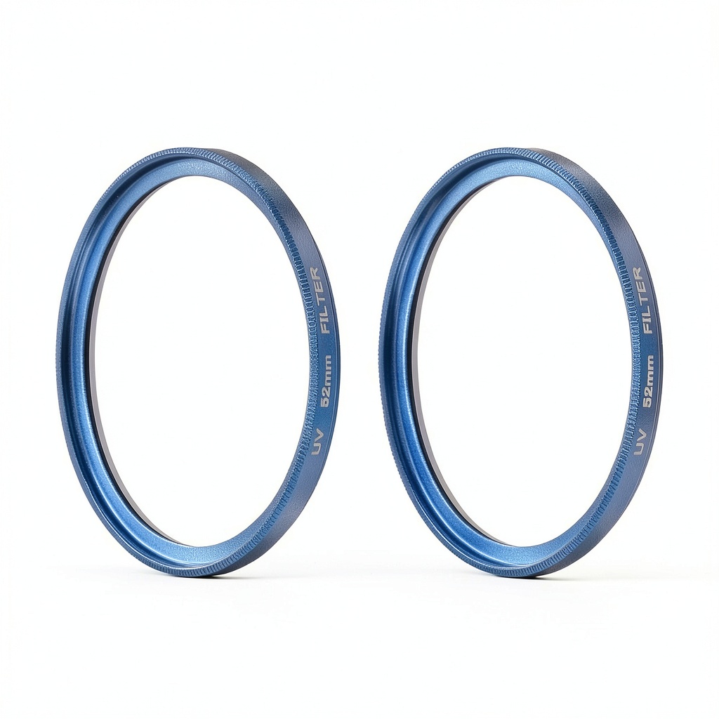 MC Alum Blue 52mm filter mounted on a DSLR camera lens