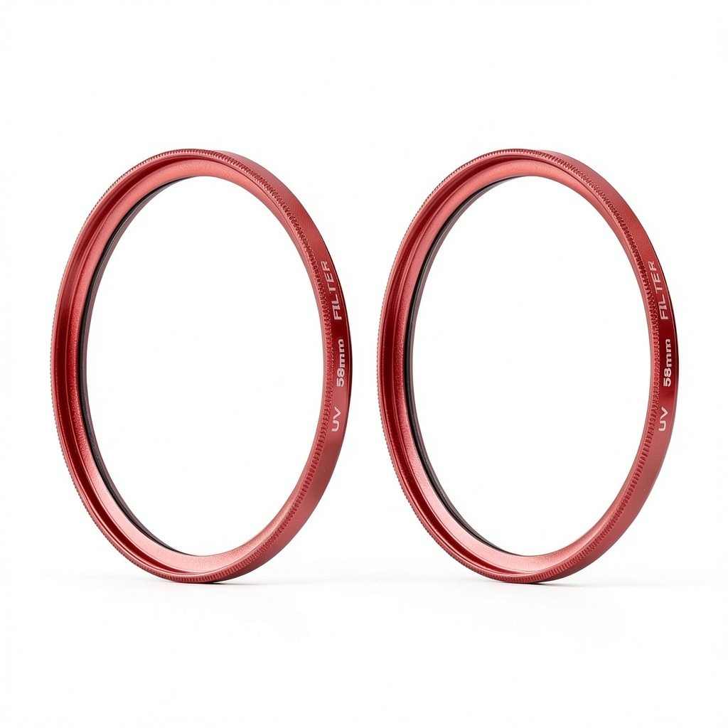 MC Alum Red 58mm camera filter showing its slim aluminum alloy design