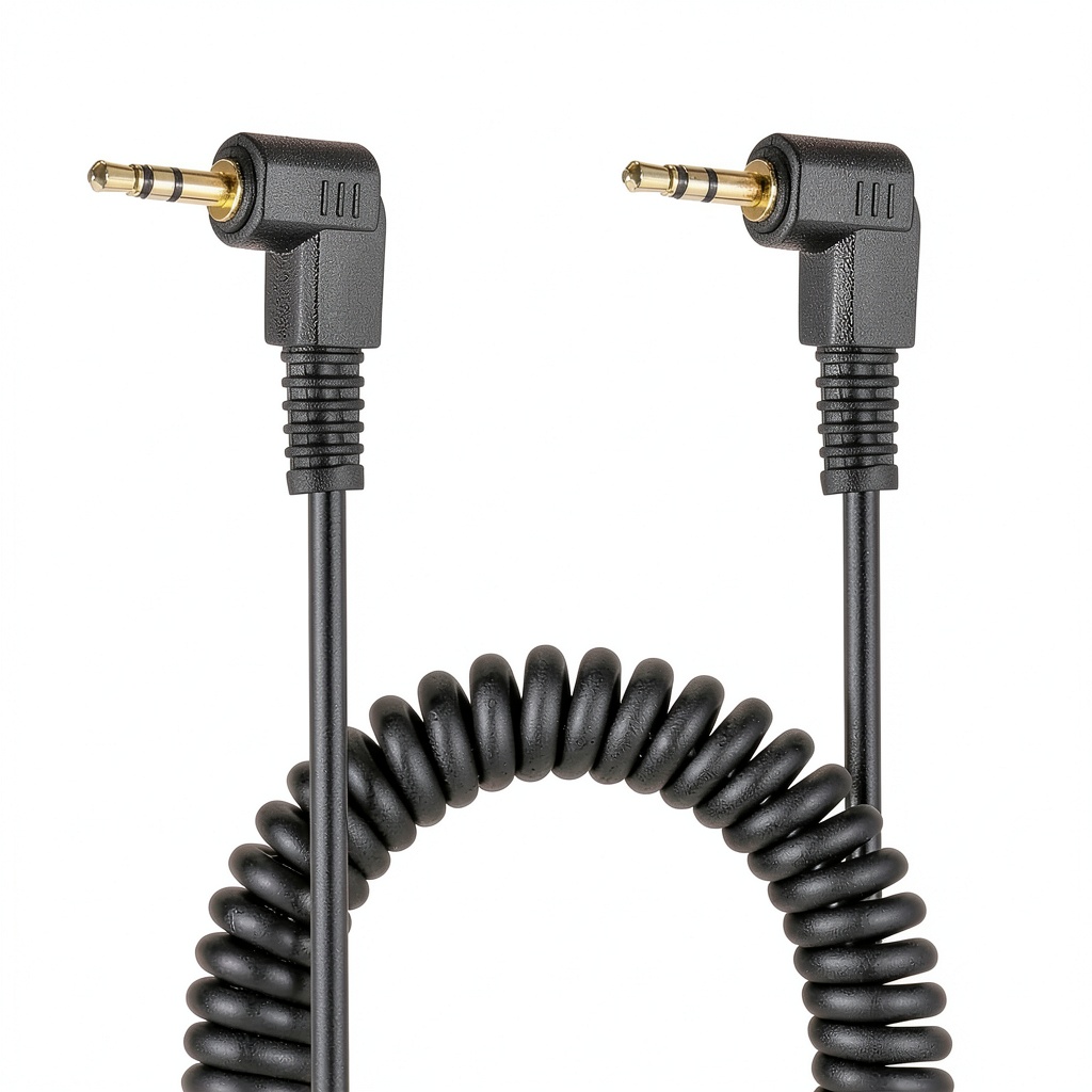 Neewer 2.5mm C1 remote shutter cable connected to a Canon camera