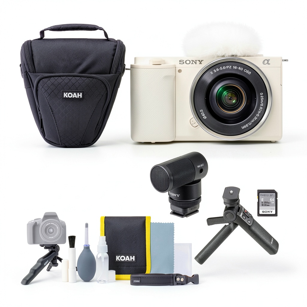 Installing Sony Full Frame Hybrid Camera Kit with Two Lenses on a wooden desk