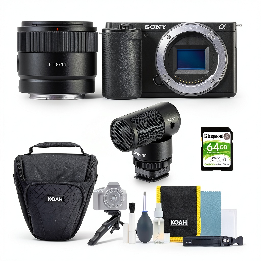 Sony full-frame camera with 28-60mm lens in hand