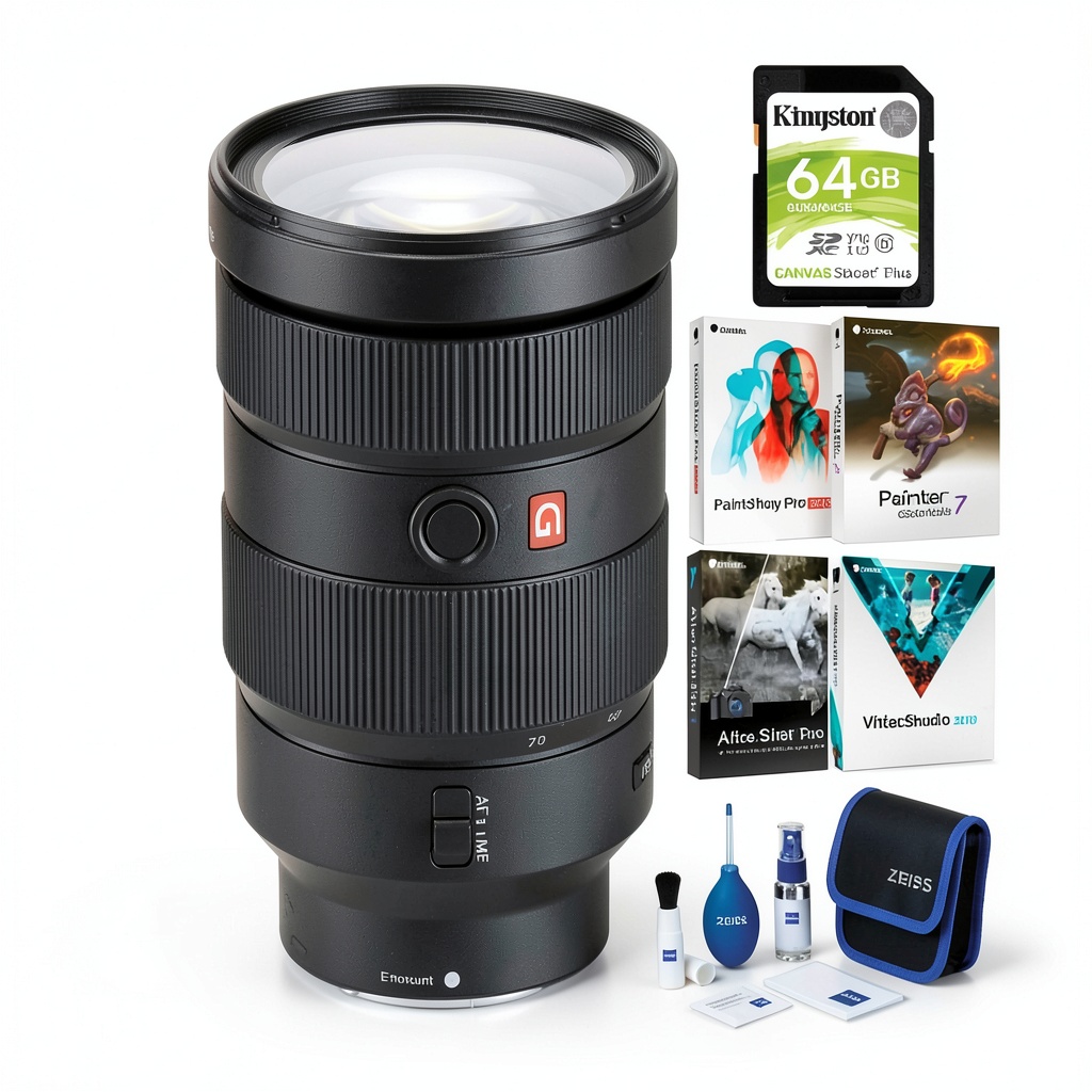 Sony FE 24-70mm f/2.8 GM Lens mounted on a camera in a studio setting